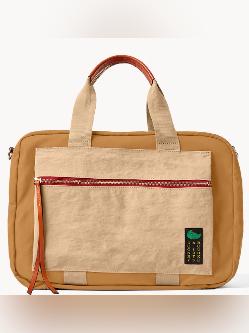 Dooney and Bourke Tan Canvas XL Overnight Bag with Red Trim
